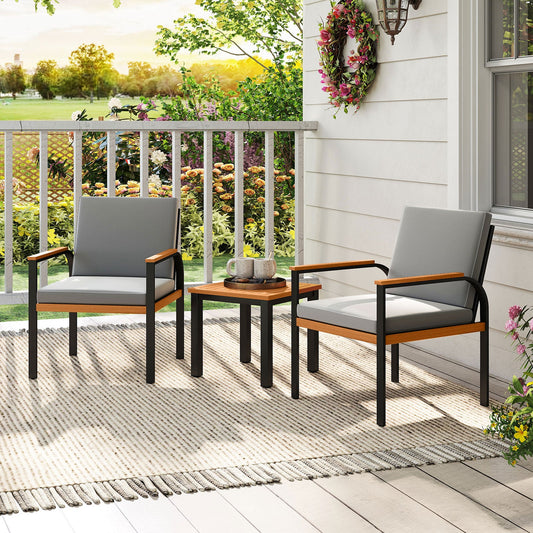 3 Piece Patio Furniture Set Outdoor Conversation Set with Coffee Table-Grey - Tampa Home & Garden Store