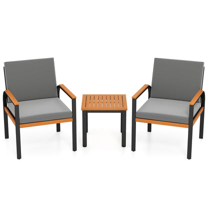 3 Piece Patio Furniture Set Outdoor Conversation Set with Coffee Table-Grey
