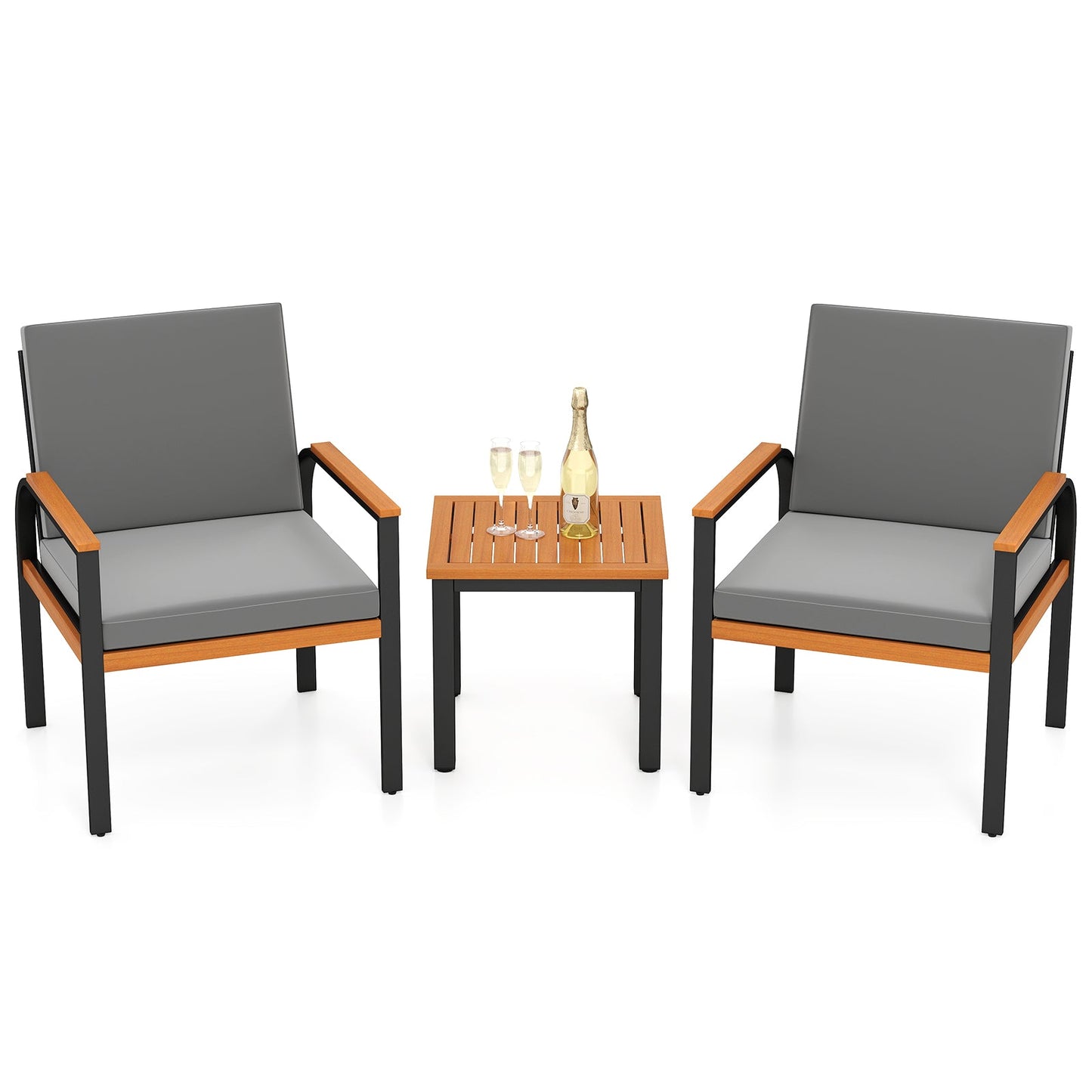 3 Piece Patio Furniture Set Outdoor Conversation Set with Coffee Table-Grey