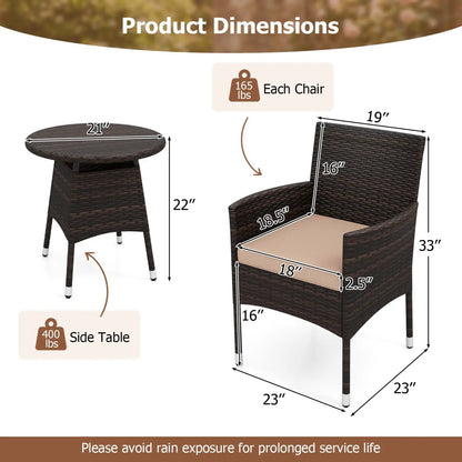 3 Piece Patio Furniture Set Bistro For Porch