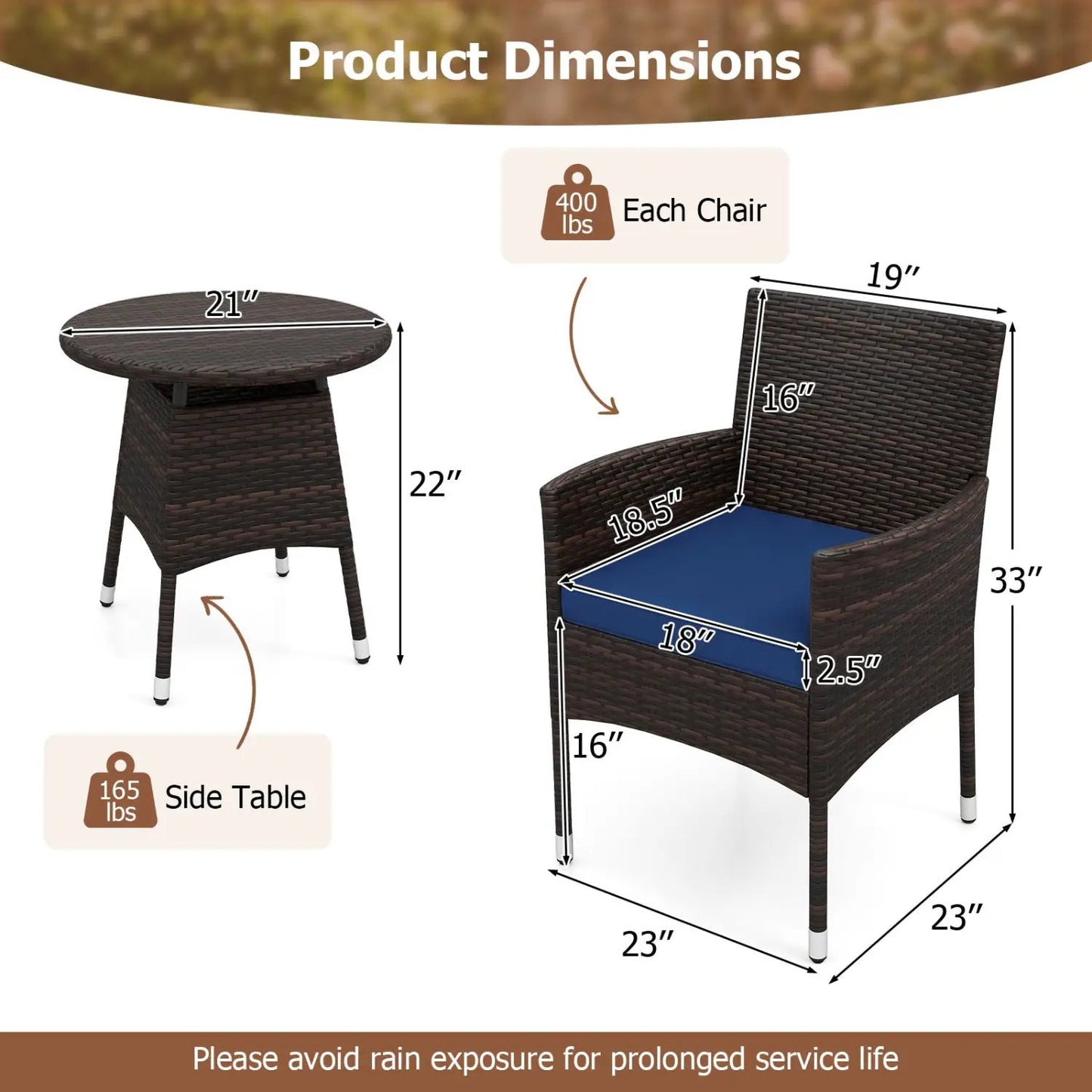 3 Piece Patio Furniture Set Bistro For Porch