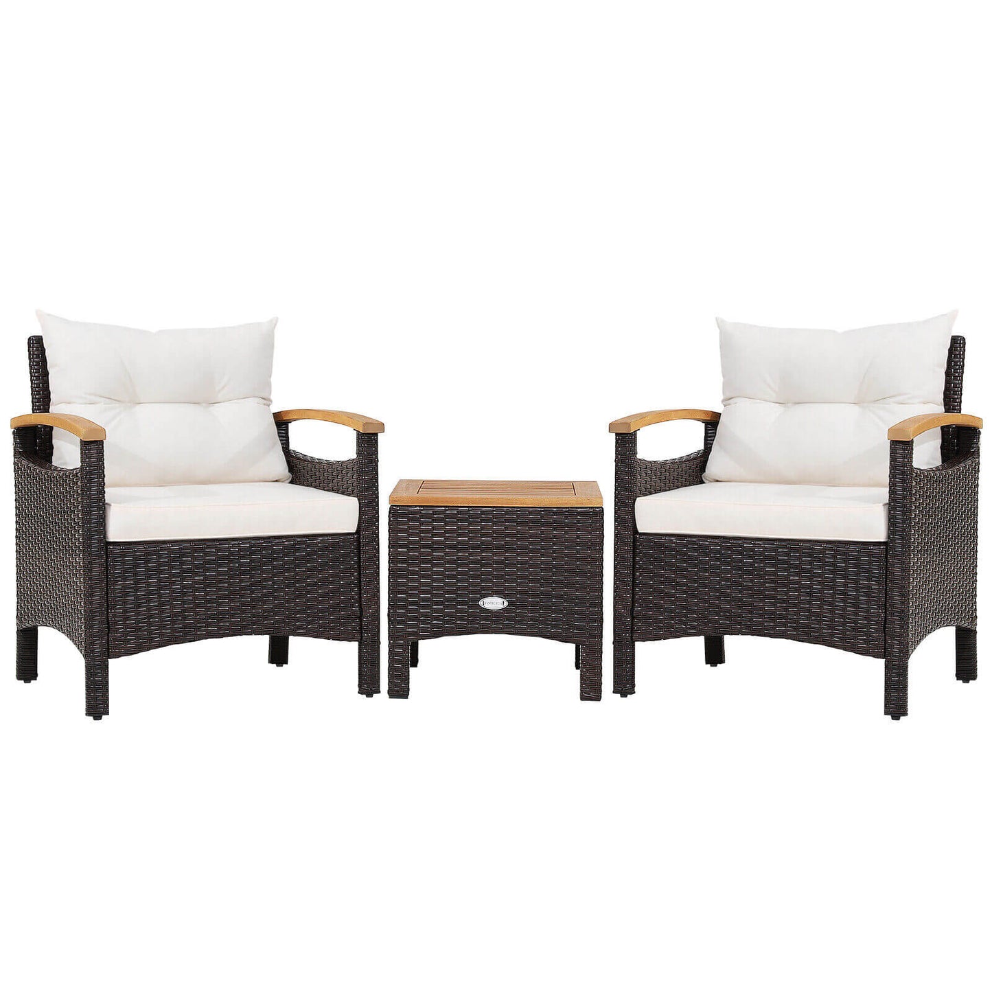 3 Pieces Patio Rattan Furniture Set with Removable Cushions-Beige