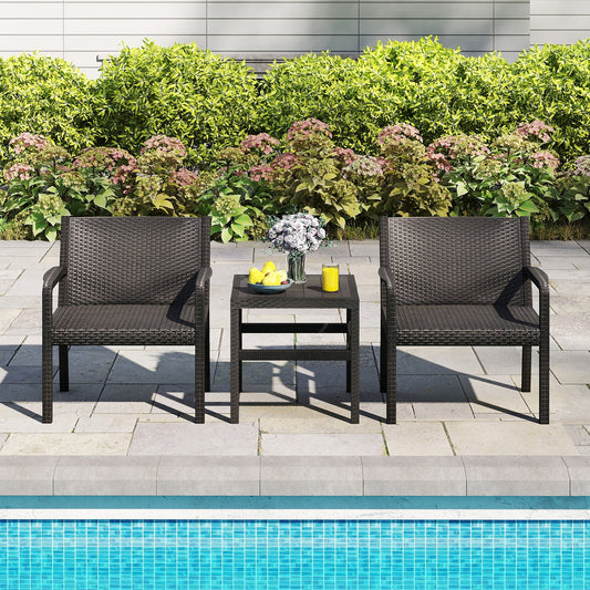 3 Piece Patio Furniture Set with 2 Modern Rattan Armchair and 25 Inch Squire Side Table-Black - Tampa Home & Garden Store
