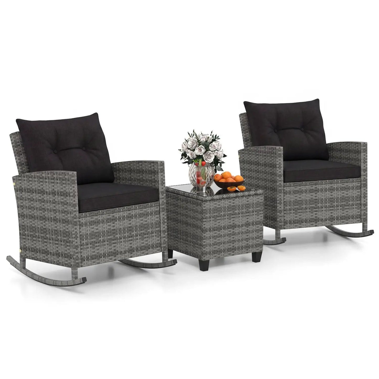 3-Piece Patio Rocking Chair Set With Cushions