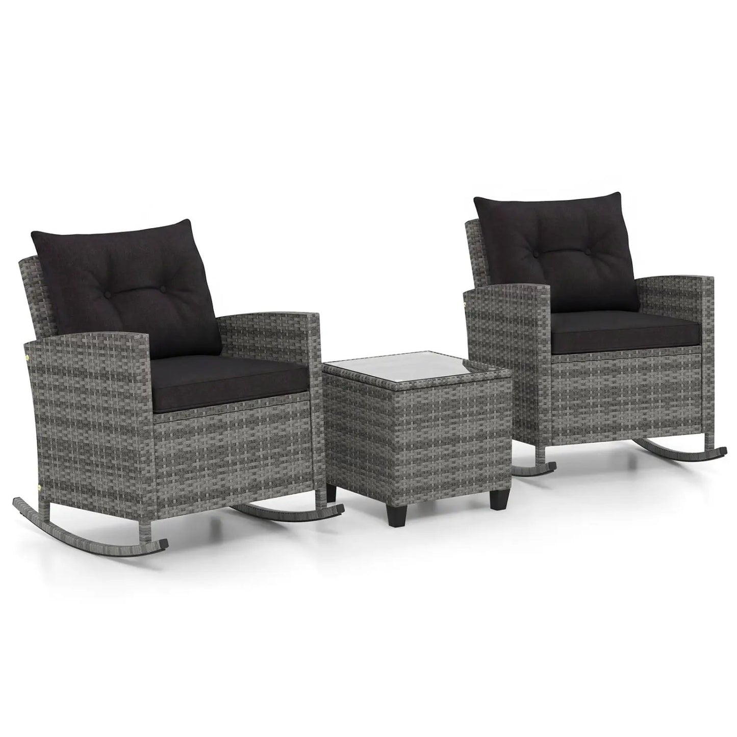 3-Piece Patio Rocking Chair Set With Cushions