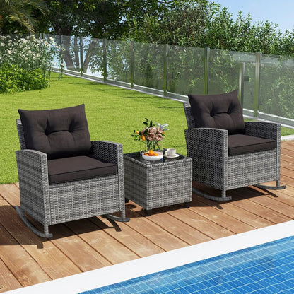 3-Piece Patio Rocking Chair Set With Cushions