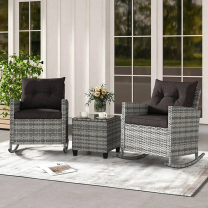 3-Piece Patio Rocking Chair Set With Cushions