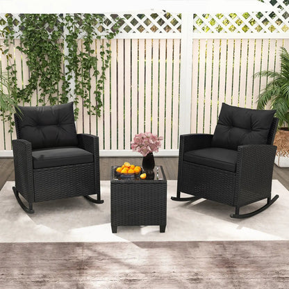 3-Piece Patio Rocking Chair Set With Cushions