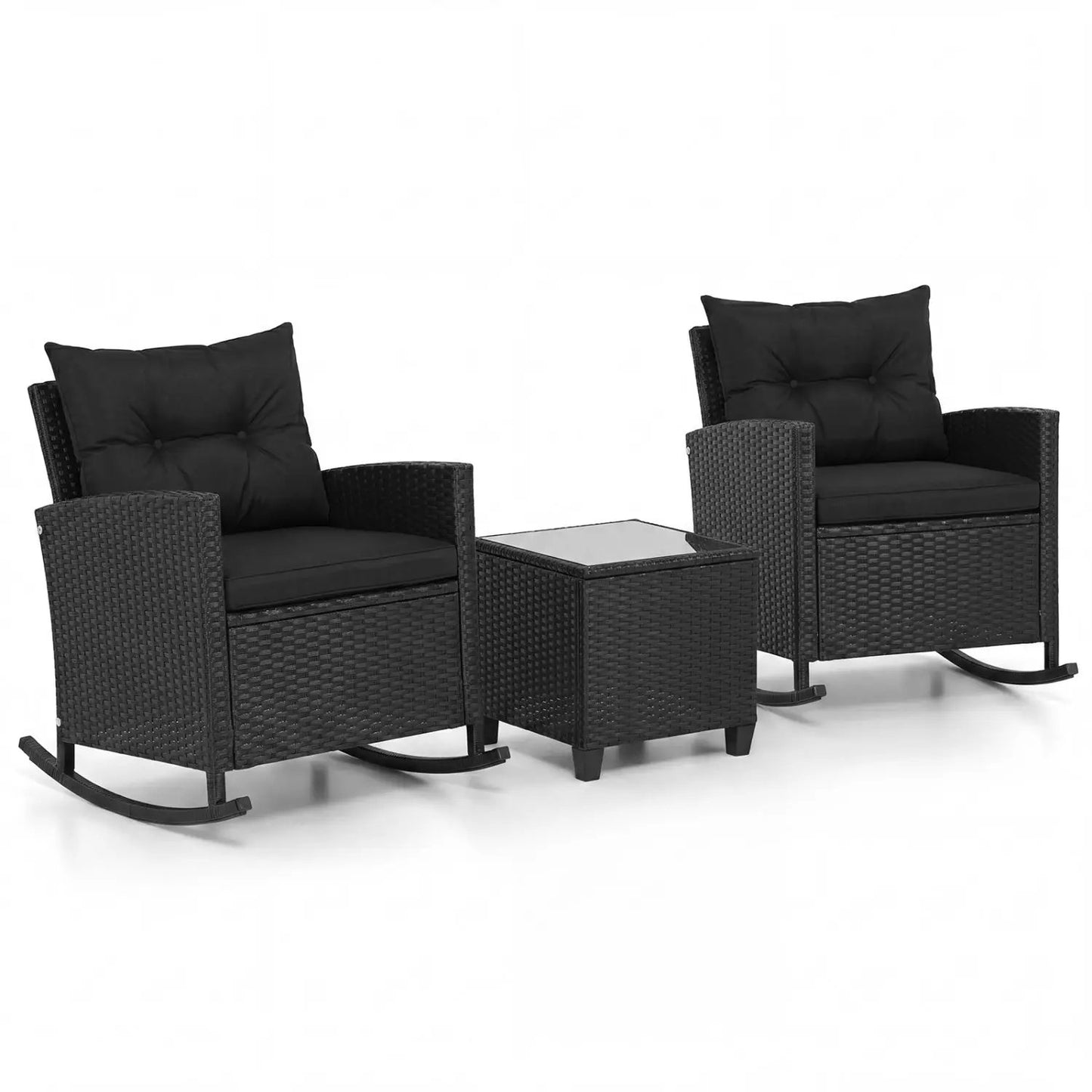 3-Piece Patio Rocking Chair Set With Cushions