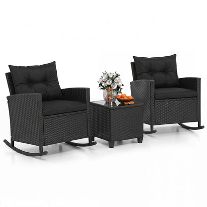 3-Piece Patio Rocking Chair Set With Cushions