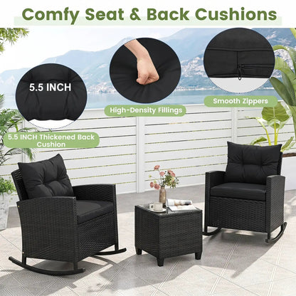 3-Piece Patio Rocking Chair Set With Cushions
