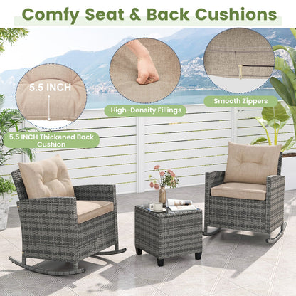 DirectDeals 3-Piece Patio Rocking Chair Set with Glass Table wicker; 2 rockers and glass table on Tampa Home & Garden Store
