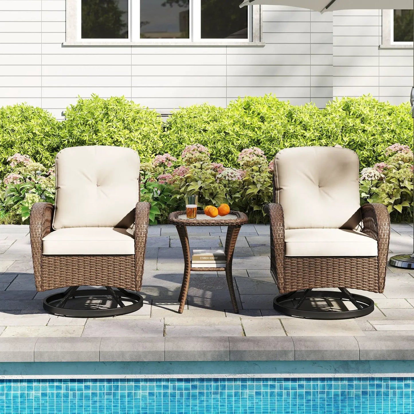 3-Piece Patio Swivel Rocker Set with Glass Table