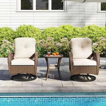 3-Piece Patio Swivel Rocker Set with Glass Table