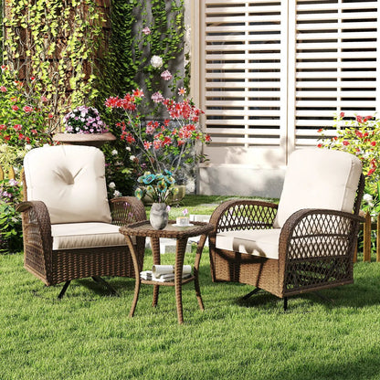 3-Piece Patio Swivel Rocker Set with Glass Table