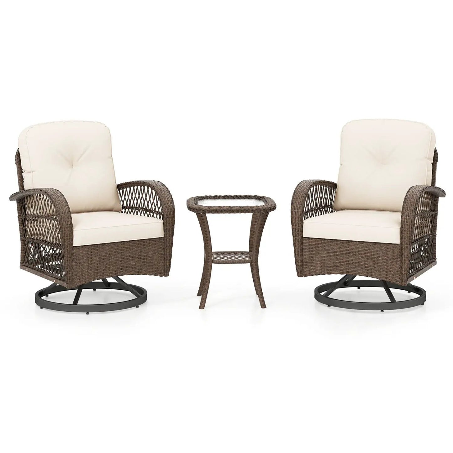 3-Piece Patio Swivel Rocker Set with Glass Table