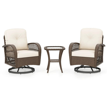 3-Piece Patio Swivel Rocker Set with Glass Table