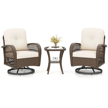 3-Piece Patio Swivel Rocker Set with Glass Table