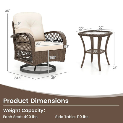3-Piece Patio Swivel Rocker Set with Glass Table