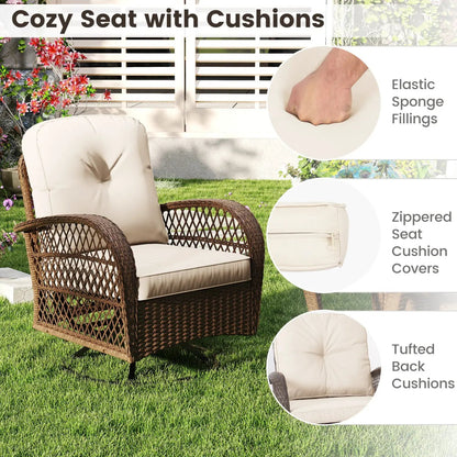 3-Piece Patio Swivel Rocker Set with Glass Table
