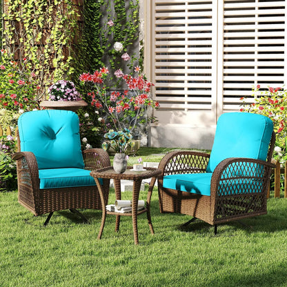 3-Piece Patio Swivel Rocker Set with Glass Table