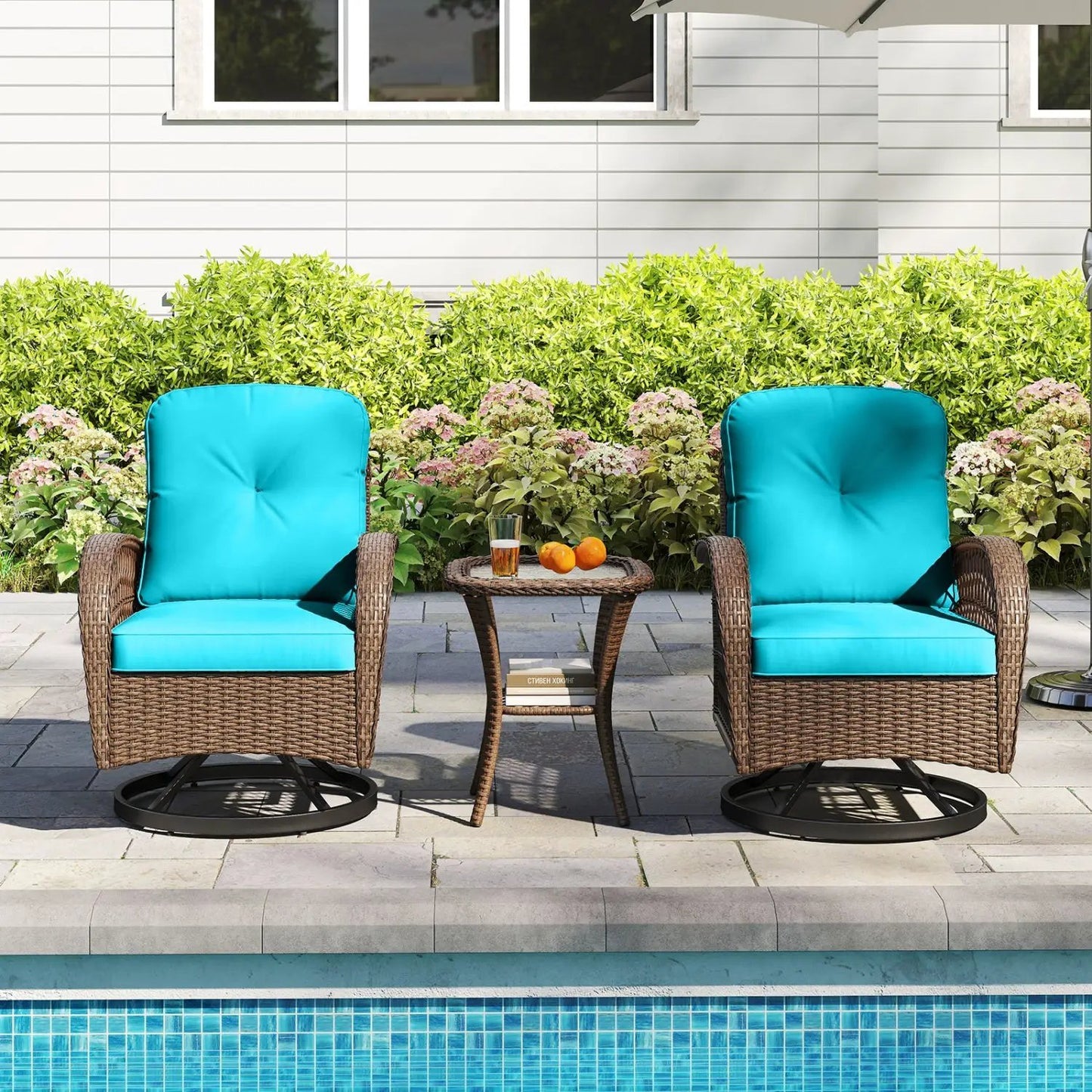 3-Piece Patio Swivel Rocker Set with Glass Table