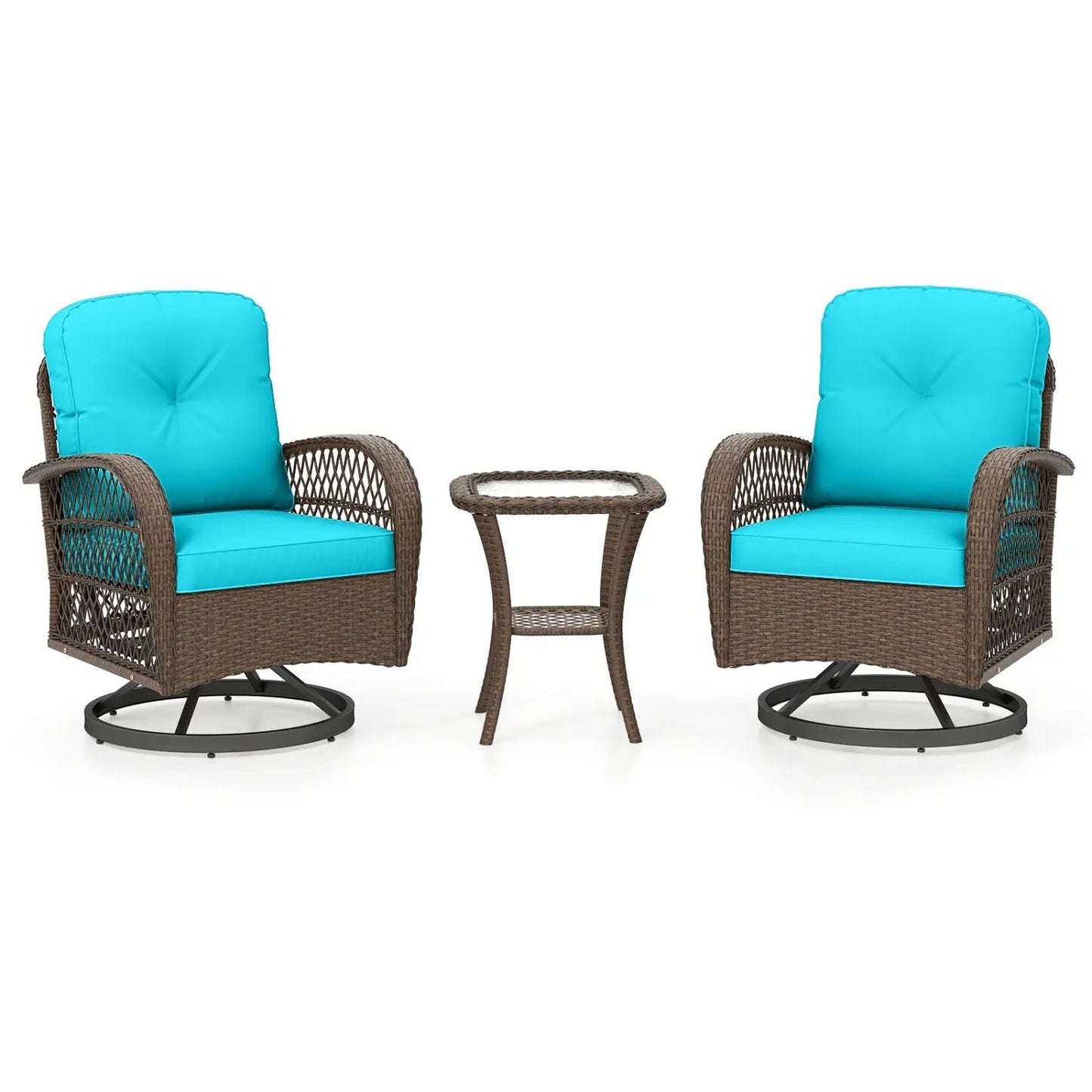 3-Piece Patio Swivel Rocker Set with Glass Table