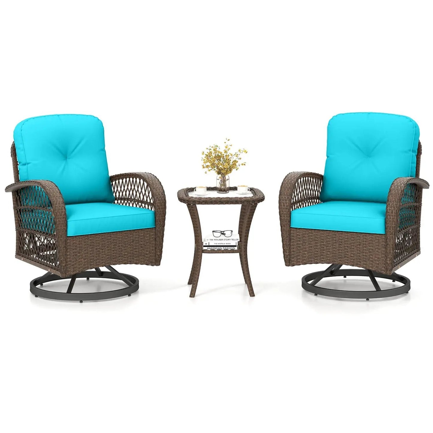 3-Piece Patio Swivel Rocker Set with Glass Table