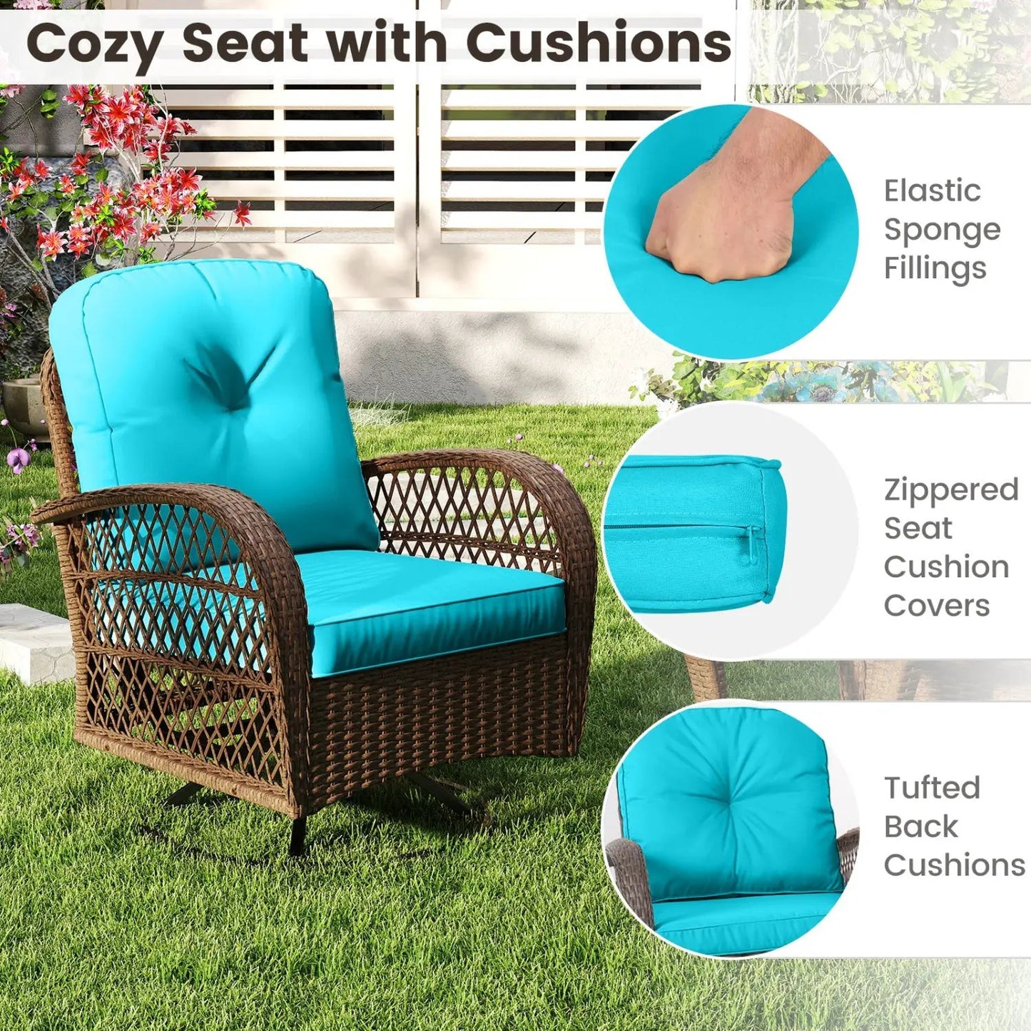 3-Piece Patio Swivel Rocker Set with Glass Table