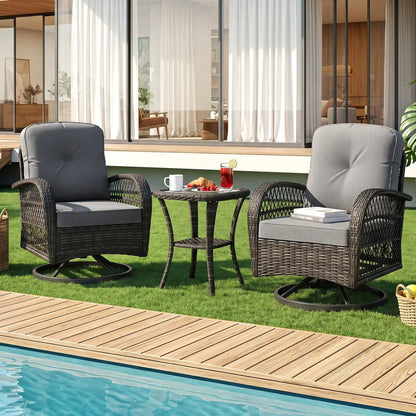 3 Piece Patio Swivel Rocker Set with Glass Table