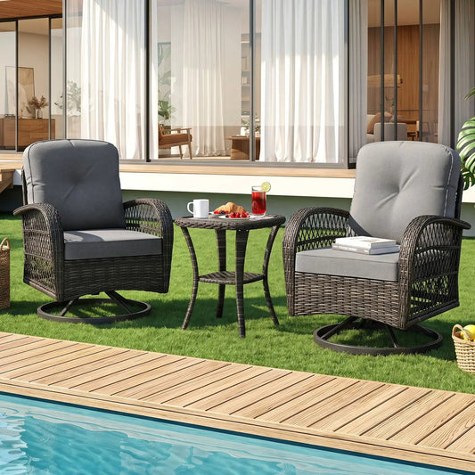 3 Piece Patio Swivel Rocker Set with Glass Table