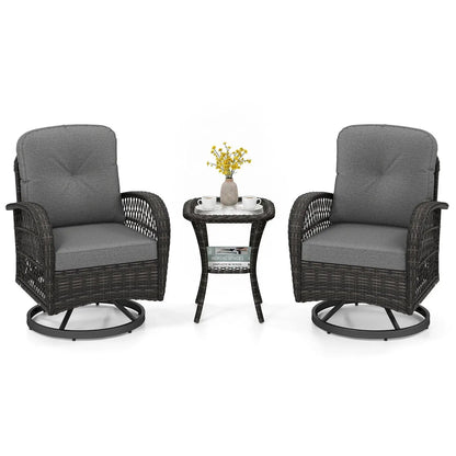 3 Piece Patio Swivel Rocker Set with Glass Table