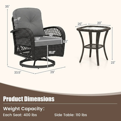 3 Piece Patio Swivel Rocker Set with Glass Table