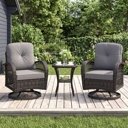 3 Piece Patio Swivel Rocker Set with Glass Table