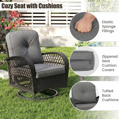 3 Piece Patio Swivel Rocker Set with Glass Table