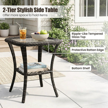 3 Piece Patio Swivel Rocker Set with Glass Table