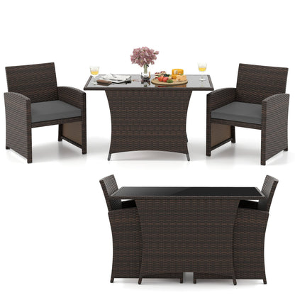 DirectDeals 3-Piece wicker patio dining set with tempered glass table, dark brown rattan chairs on Tampa Home & Garden Store