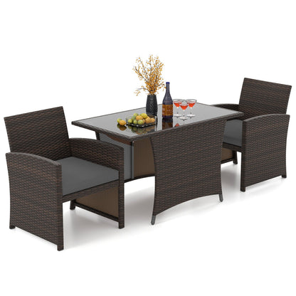 3-Piece Wicker Patio Dining Set with Glass Table brown wicker four chairs on Tampa Home & Garden Store