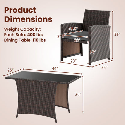3-Piece Wicker Patio Dining Set with Tempered Glass Table by DirectDeals, brown resin weave on Tampa Home & Garden Store