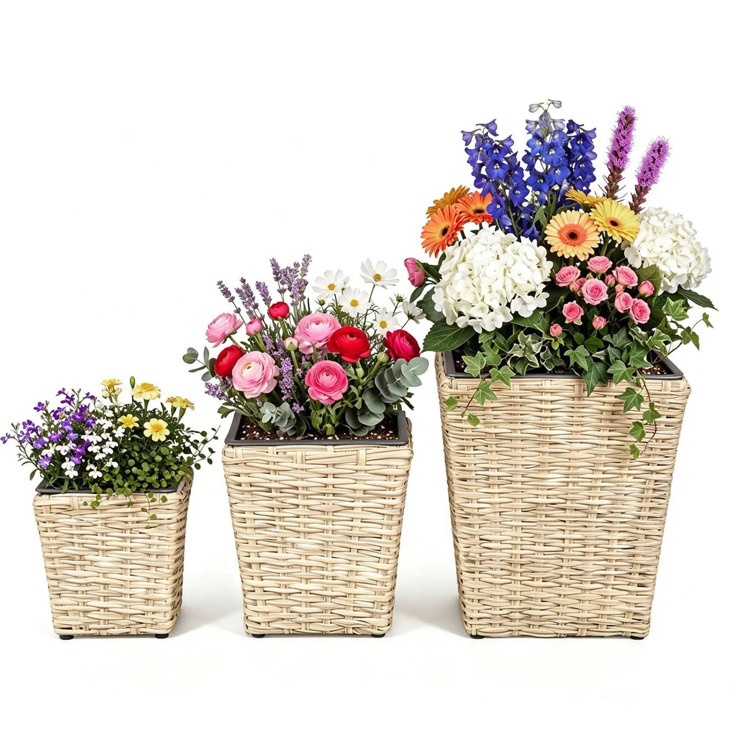 Rattan Planter Box Set Three Piece Liners