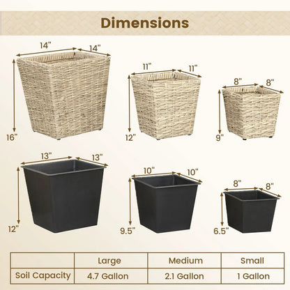 Rattan Planter Box Set Three Piece Liners