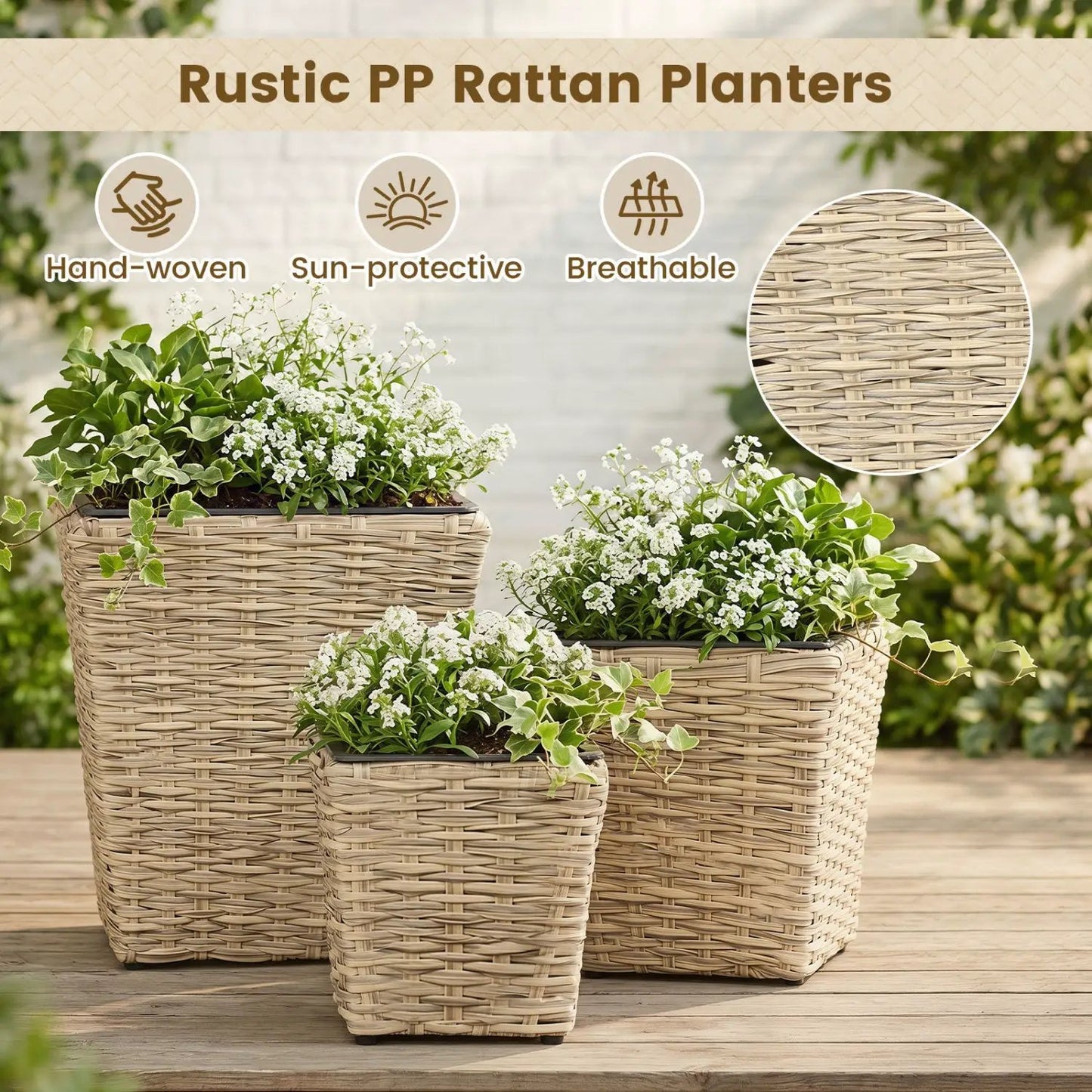 Rattan Planter Box Set Three Piece Liners