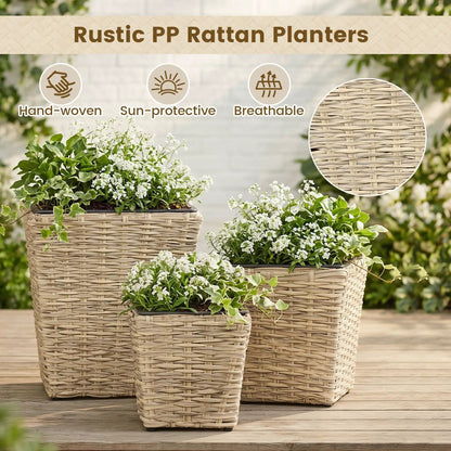 Rattan Planter Box Set Three Piece Liners