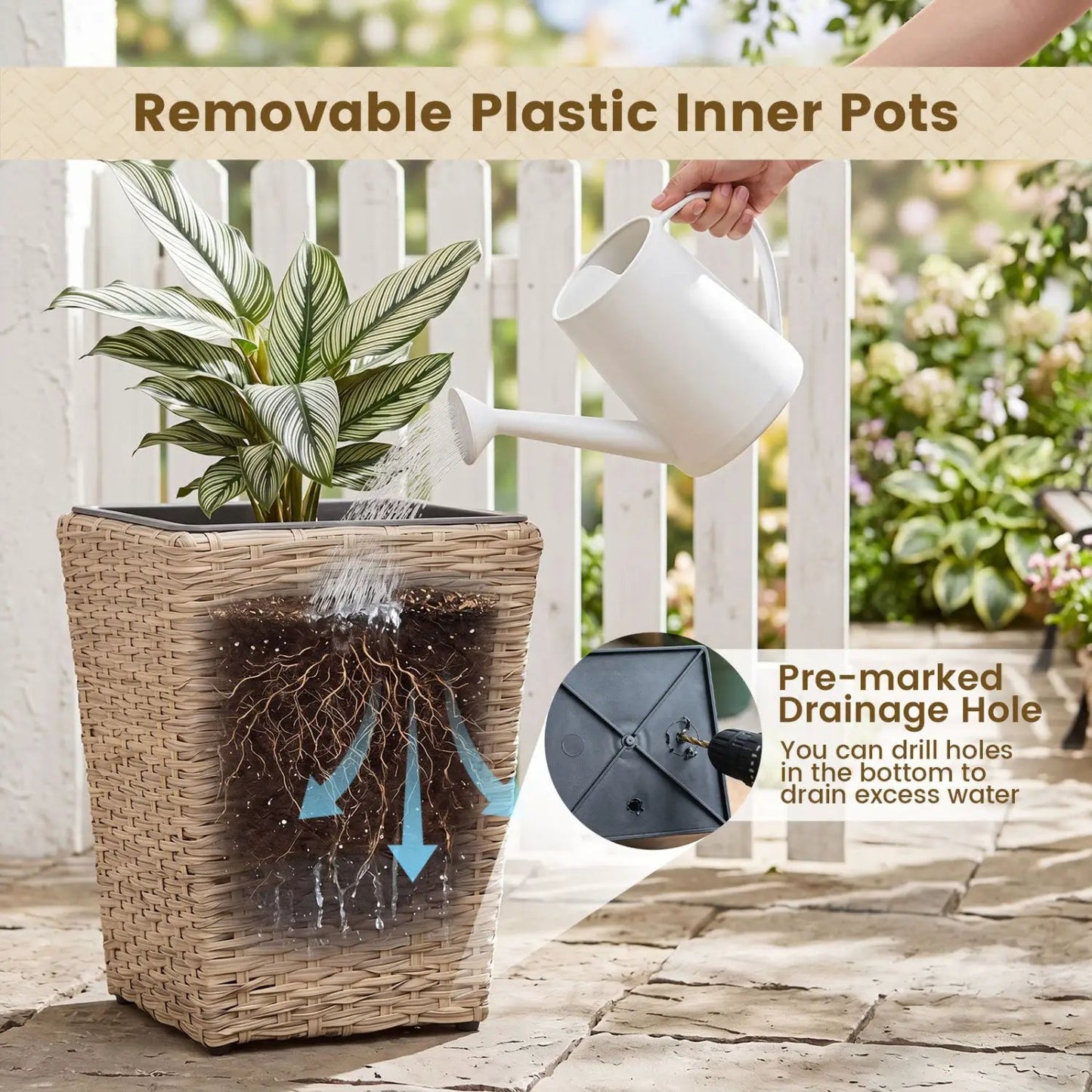 Rattan Planter Box Set Three Piece Liners