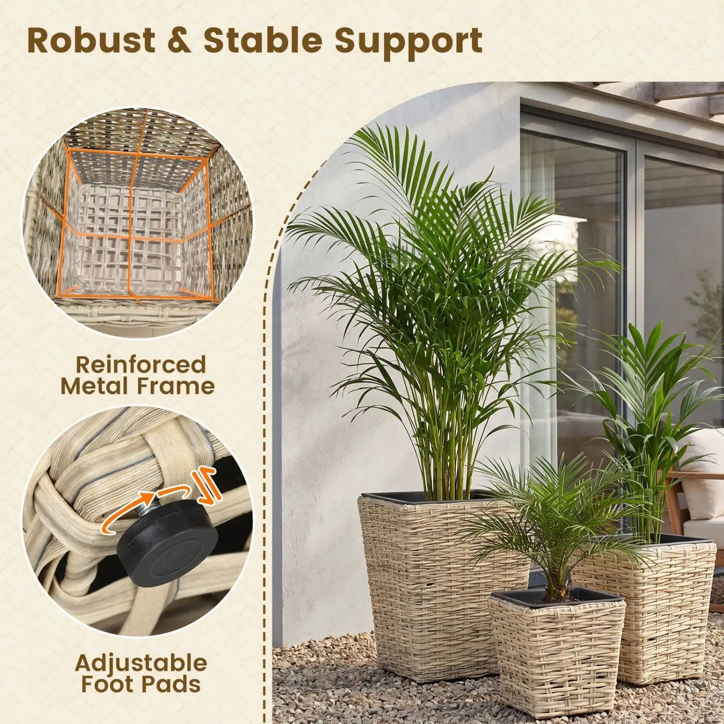 Rattan Planter Box Set Three Piece Liners