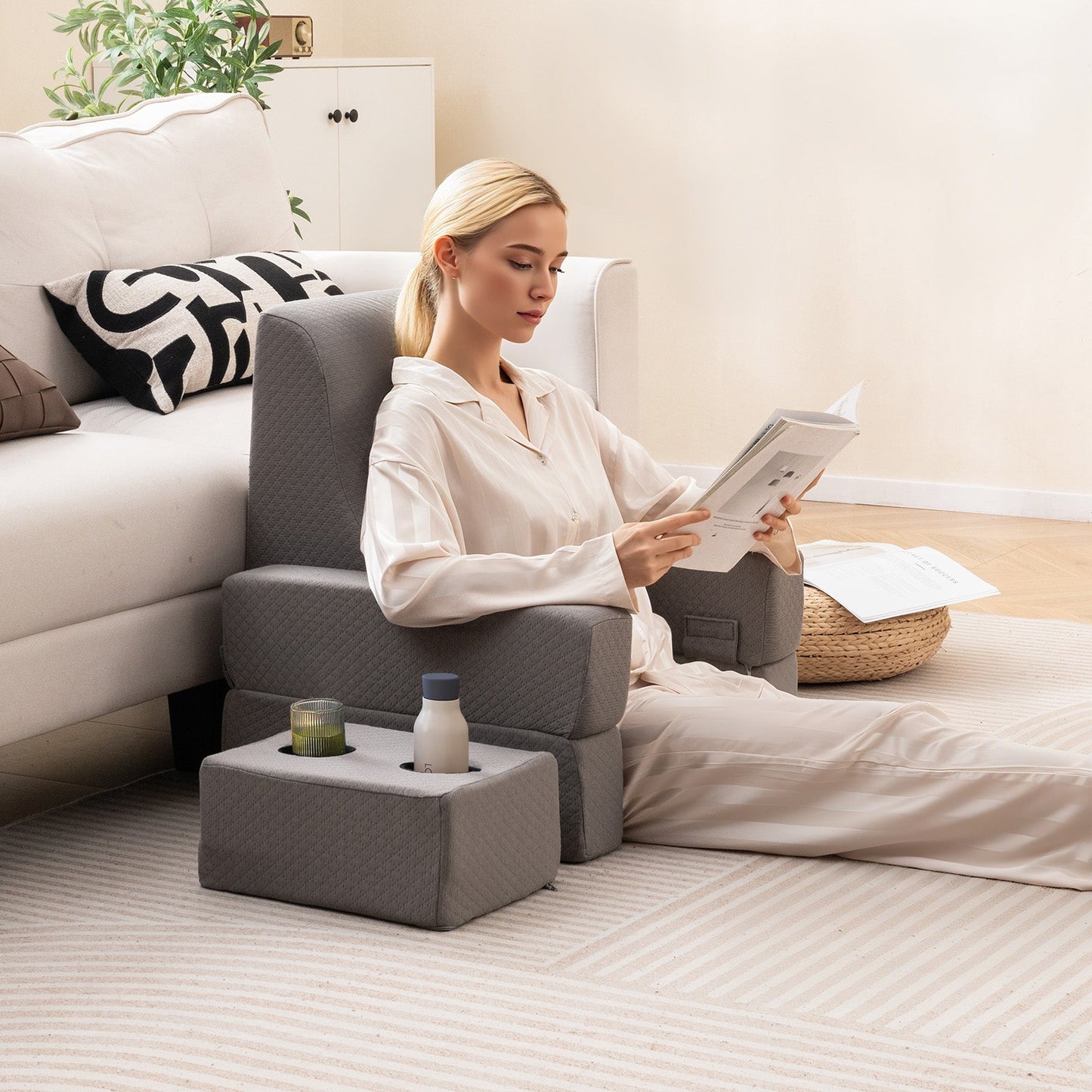 3-Piece Reading Pillow Set Extra Large Lap Desk with Coaster-Gray