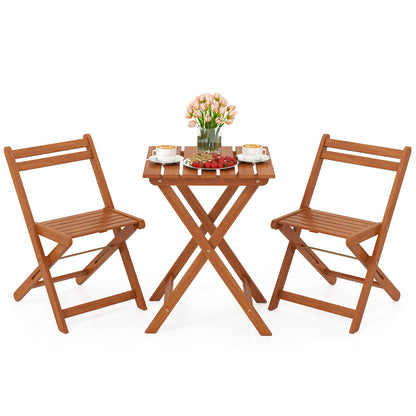 Juego de muebles de madera maciza de 3 piezas con 2 sillas plegables