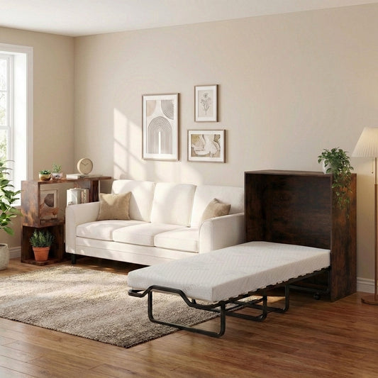 3-Piece Space-Saving Living Room with Teddy Sofa Display Bookshelf & Foldable Murphy Bed - Tampa Home & Garden Store