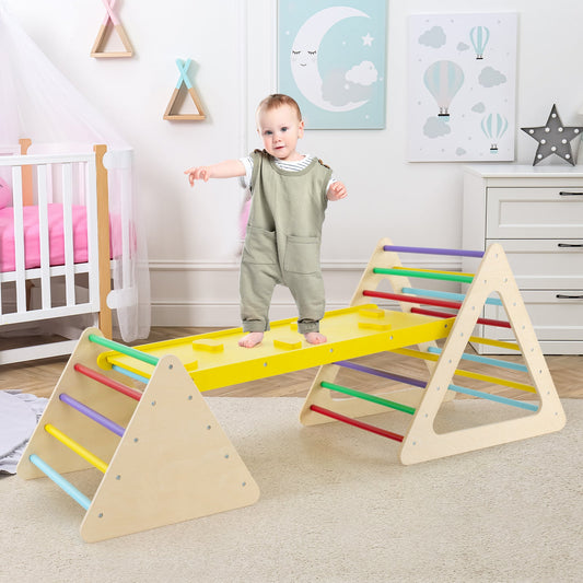 3 Piece Toddler Triangle Set Montessori with 2 Climbing Triangles and 1 Ramp-Colorful - Tampa Home & Garden Store