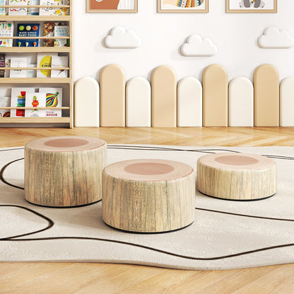 3-Piece Tree Stump Stool Set with Wood Printing Nature Decoration